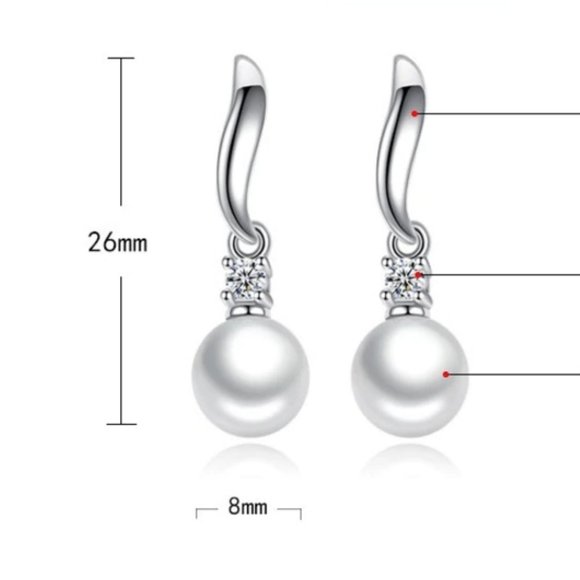 NEW 925 Sterling Silver Diamond Pearl Earrings - Picture 6 of 7